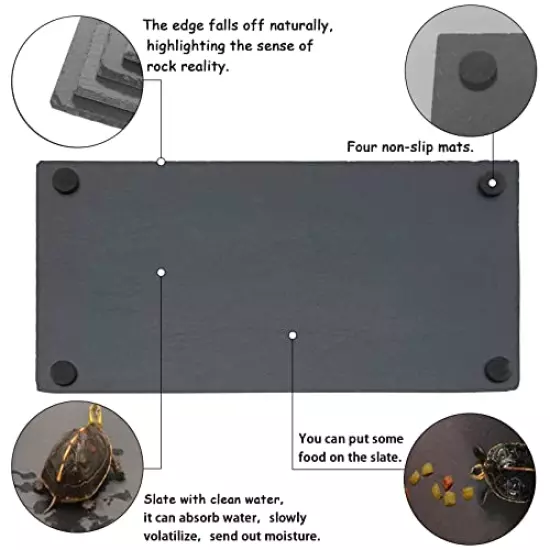 Tfwadmx Reptile Basking Platform, Tortoise Feeding Dish, Natural Rock Reptile Food Bowl Landscape Habitat Decor For Turtle Lizard Bearded Dragon Crested Gecko Snake