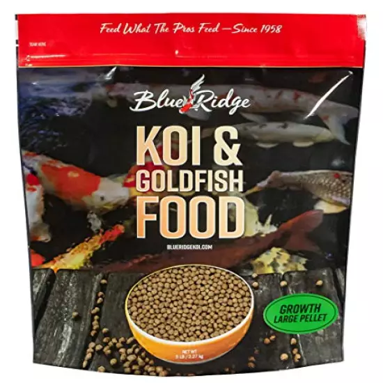 Blue Ridge Fish Food Pellets, Koi and Goldfish Growth Formula, Floating 3/16" Pellet, Balanced Diet