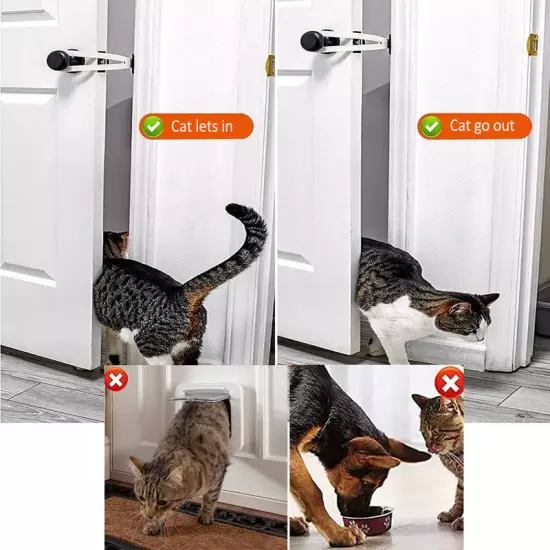 2PCS Cat Door Holder Latch, Adjustable Cat Door Alternative, No Need for Baby Gate and Pet Door Installs Fast Flex Latch Strap Let's Cats in and Keeps Dogs Out of Litter & Food, Dog Proof Door Lock