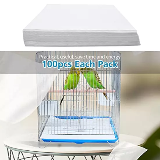 Bird Cage Liner Papers, Non-Woven Bird Cage Liners, 100 Sheets Precut Absorbent Bird Cage Paper Liners Pet Animal Cages Cushion for Bird Parrot