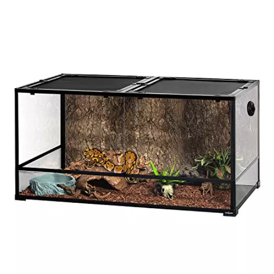 REPTI ZOO REPTIZOO Full Vision Glass Reptile Tank 120 Gallon, Tall & Wide Large Reptile Terrarium 48" X 24" X 24" With Sliding Door Top Screen Ventilation