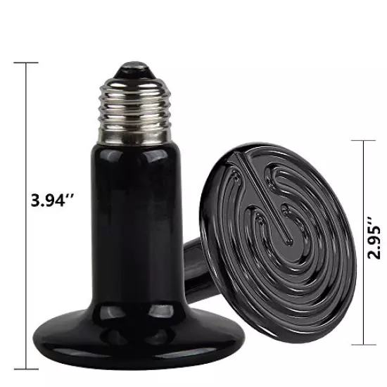 BOEESPAT Ceramic Heat Emitter 60W/100W/150W 2pack Reptile Heat Lamp Bulb Chicken Heater Light For Pet Brooder Coop Lizard Turtle Aquarium Snake, No Harm No Light, Black