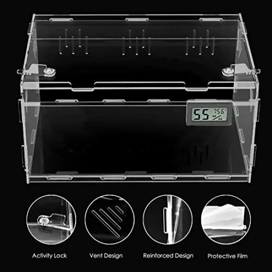 Oiakz Reptile Terrariums, With Temperature Hygrometer, Acrylic Reptile Breeding Box Terrarium Cage Tank For Small Reptile Insect Home Office