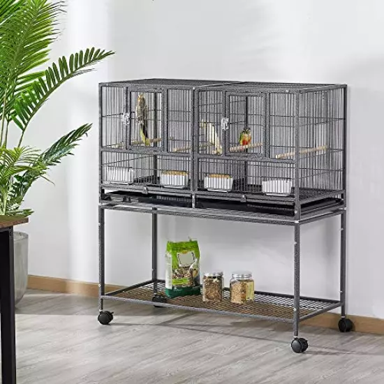 Yaheetech 41.5" Stackable Divided Breeder Breeding Parakeet Bird Cage for Canaries Cockatiels Lovebirds Finches Budgies Small Parrots with Rolling Stand