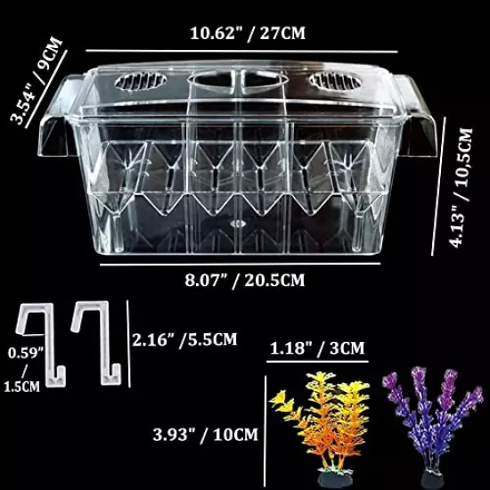 PINVNBY Fish Breeding Box Aquarium Acrylic Fish Isolation Breeder Box Acclimation Hatchery Incubator Box with Suction Cups for Baby Fishes Shrimp Clownfish Aggressive Fish and Guppy