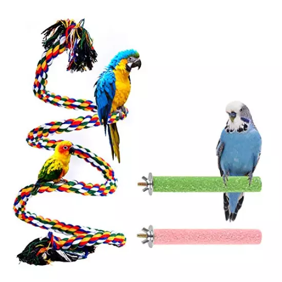 Aumuca Bird Perch Stand Bird Rope Perch Bird Toys 3 Pcs for Parakeets Cockatiels, Conures, Macaws, Lovebirds, Finches