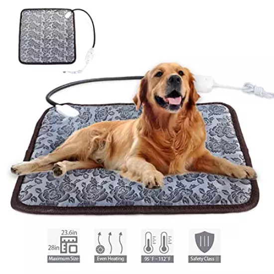 Pet Electric Heating Pad For Dogs And Cats, Waterproof Dog Heating Pad Mat With Durable Anti-Bite Tube, Temperature Constant Warming Dog Mat, 2 Gears Adjustable Temperature (Gray)