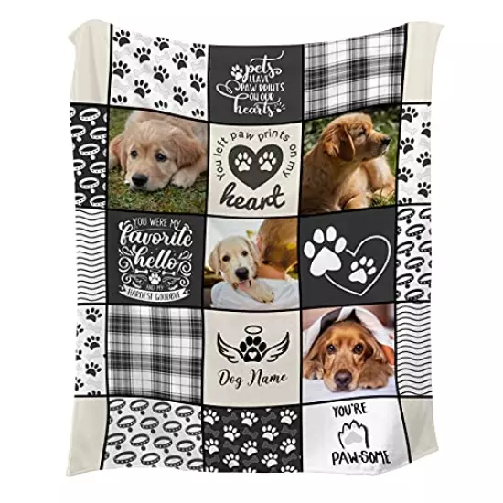 Pet Dog Memorial Gifts Personalized - in Loving Memory of Loss Dog Custom Blanket with Dog Pictures and Name - Dog Sympathy Remembrance Gift for Kids and a Grieving Pet Owner