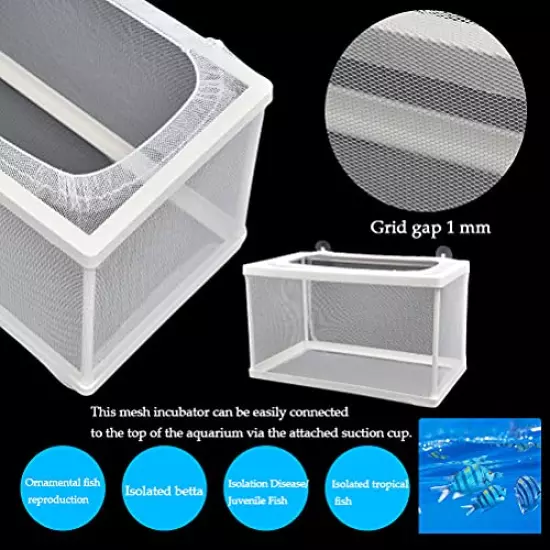 2 Pack Fish Hatchery Breeder Box - Large Size 10"x 6"x 6" Fish Tank Isolation/Nursery Box, Aquarium Fry Hatchery Separation Net Nylon Incubator Mesh with 4 Suction Cup for Newborn Small Fish