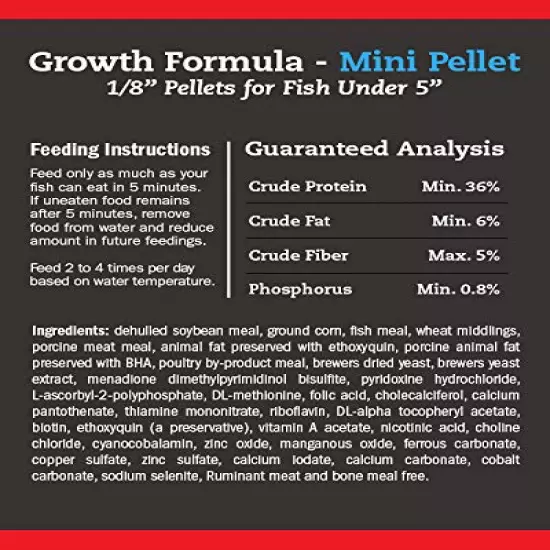 Blue Ridge Fish Food Pellets, Koi and Goldfish Growth Formula, Mini Floating Pellet, Balanced Diet