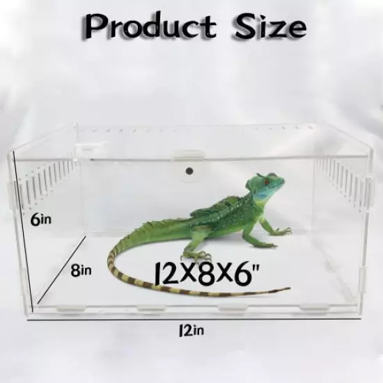 Magnetic Acrylic Reptile Cage,Transparent Enclosure Reptile Breeding Box,Breeding Box Terrarium Tank Suitable for Lizards,Tarantulas,Chameleons,Hermit Crabs,Snakes,Insect,Turtle（12x8x6 Inch）