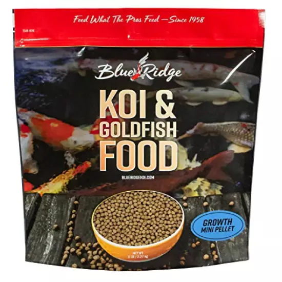 Blue Ridge Fish Food Pellets, Koi and Goldfish Growth Formula, Mini Floating Pellet, Balanced Diet