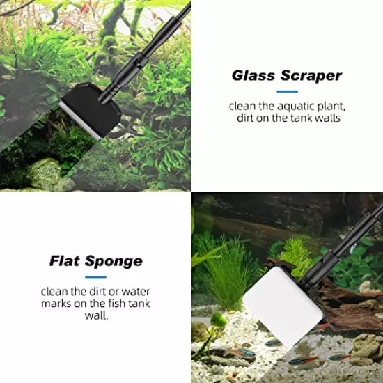 hygger Small Fish Tank Cleaner, Aquarium Cleaning Tools Kit with Handle, Scraper, Fishing Net, Sponge Brush,Wall Brush