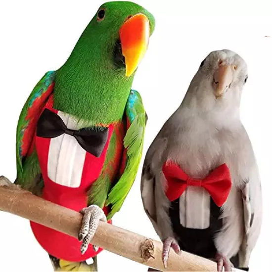 2 Pack Pet Bird Uniform Tuxedo Flight Suit for Wedding Anniversary Christmas Party Birthday Cosplay Photo Prop, Waterproof Nappy Diaper Clothes for Macaw African Budgies Parakeet Fischeri Cockatiel