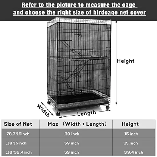 Adjustable Bird Cage Net Cover Birdcage Seed Feather Catcher Soft Skirt Guard Birdcage Nylon Mesh Netting for Parrot Parakeet Macaw Round Square Cages