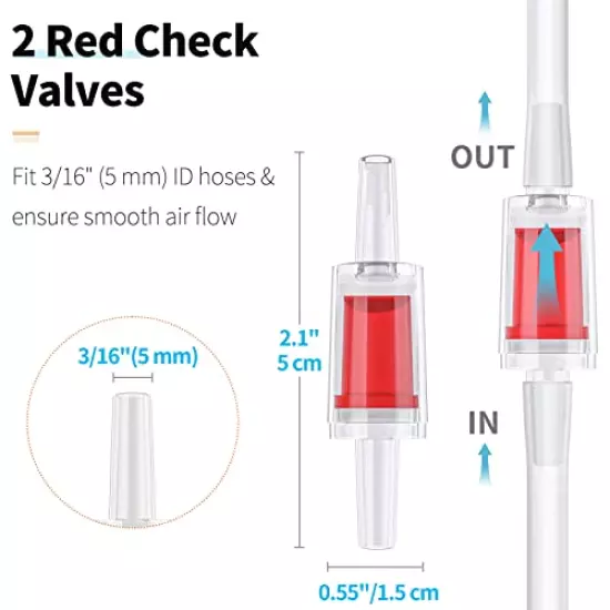 Pawfly 13 Feet Airline Tubing Standard Aquarium Air Pump Accessories with Air Stones, Check Valves, Suction Cups and Connectors