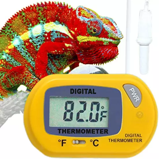 SunGrow Reptile Digital Thermometer, Waterproof Sensor Probe Monitors Temperature Accurately, Includes Replaceable Batteries, Easy To Read Display Black