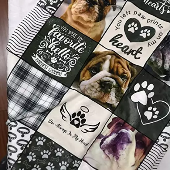 Pet Dog Memorial Gifts Personalized - in Loving Memory of Loss Dog Custom Blanket with Dog Pictures and Name - Dog Sympathy Remembrance Gift for Kids and a Grieving Pet Owner