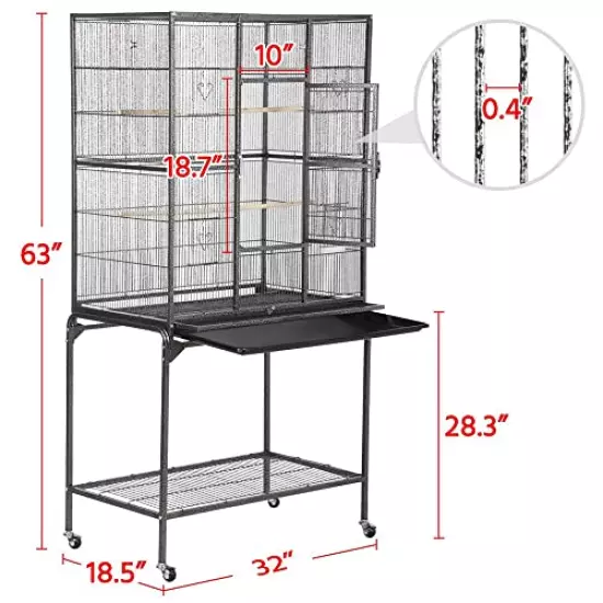 Yaheetech Wrought Iron Standing Large Parrot Parakeet Flight Bird Cage for Small Parrot Cockatiel Sun Parakeet Green Cheek Conure Lovebird Budgie Finch Canary Bird Cage with Stand