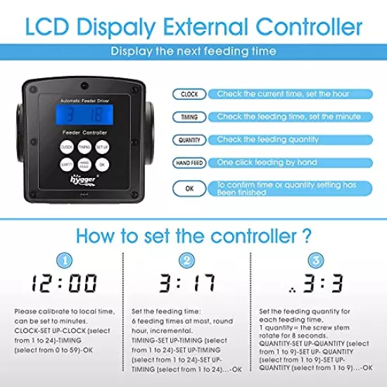 hygger LCD Control Automatic Pond Fish Feeder, Capacity 5.5L, DC 12V