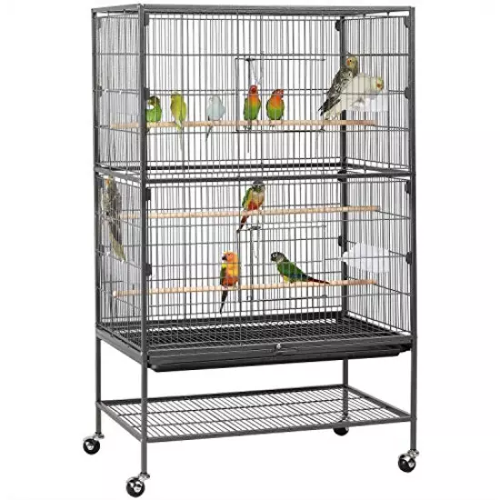 Yaheetech 52-inch Wrought Iron Standing Large Flight King Bird Cage for Cockatiels African Grey Quaker Amazon Sun Parakeets Green Cheek Conures Pigeons Parrot Bird Cage Birdcage with Stand