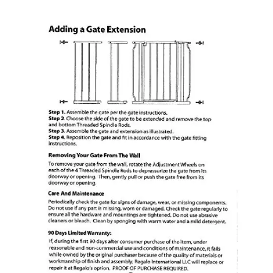 Regalo Easy Open 47-Inch Super Wide Walk Thru Baby Gate, Bonus Kit, Includes 4-Inch and 12-Inch Extension Kit, 4 Pack Pressure Mount Kit and 4 Wall Cups and Mounting Kit , 11 Count (Pack of 1)