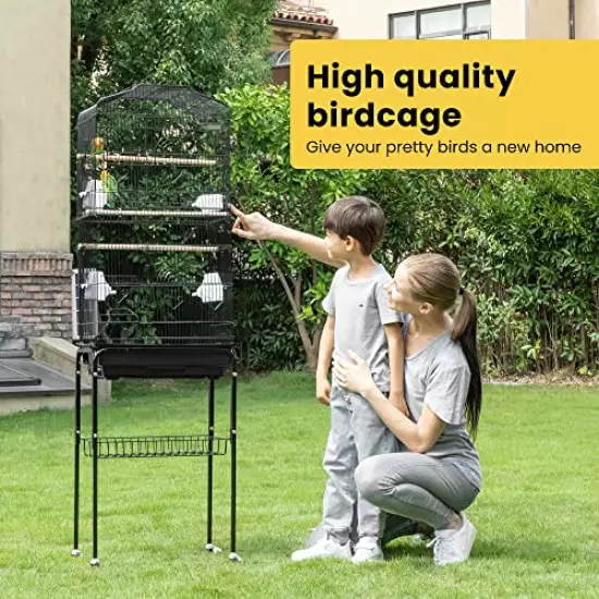 VIVOHOME 59.8 Inch Wrought Iron Bird Cage with Play Top and Rolling Stand for Parrots Conures Lovebird Cockatiel Parakeets