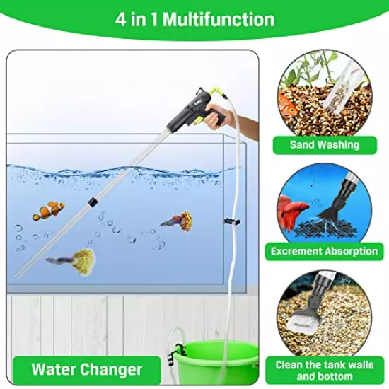 hygger Upgrade Aquarium Gravel Cleaner, Latest Fish Tank Siphon Vacuum Cleaner, Quick Water Changer with Air-Pressing Button, Fish Tank Sand Cleaner Kit with Water Flow Controller Valve