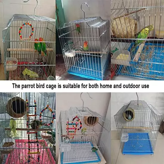 Parakeet Bird Cage, Wire Birdcage Hanging Bird House with Bird Feeder Waterer and Stand, Bird House Accessories for Budgie Parakeets Finches Canaries Lovebirds Small Parrots Cockatiels