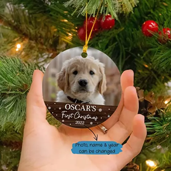 Dog's First Christmas Photo Ornament, Personalized Dog Christmas Photo Ornament, Custom Photo Memorial Gift to Dog Lover, Dog Christmas Ornament 2022, Pet Memorial Ornament, Christmas Ornament