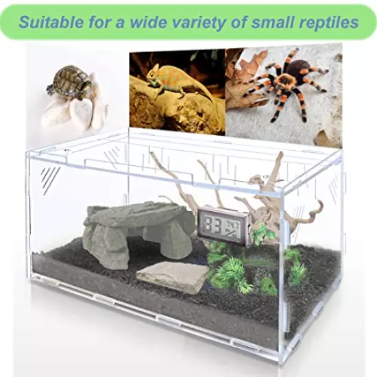 Oiakz Reptile Terrariums, With Temperature Hygrometer, Acrylic Reptile Breeding Box Terrarium Cage Tank For Small Reptile Insect Home Office