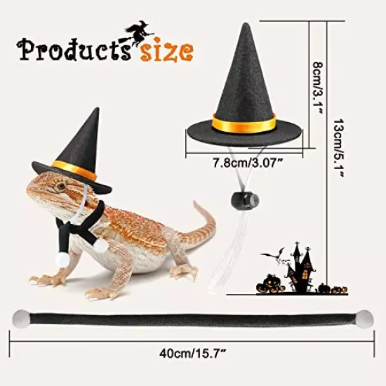 RYPET Bearded Dragon Halloween Costume - Lizard Wizard Hat with Scarf Halloween Costumes Set for Bearded Dragon Halloween Party