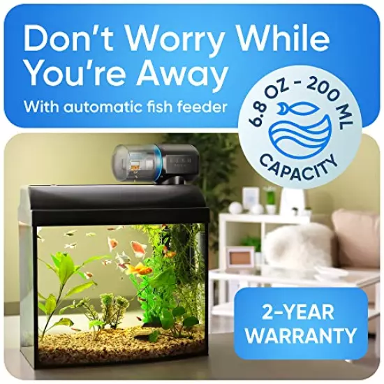 FISHNOSH Automatic Fish Feeder for Aquarium - New Generation 2022, Auto Food Dispenser with Timer for Small Tank, Big Aquariums & Pond - Battery-Operated Feeders for Goldfish, Koi, & More on Weekend