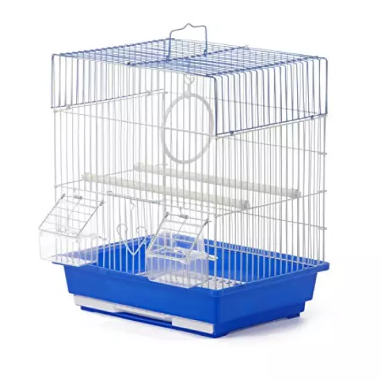 Prevue Pet Products Flat Top Economy Parakeet and Small Bird Cage with White Wire, Blue Plastic Base with Removable Tray