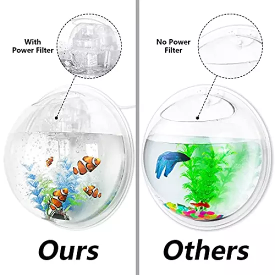 Outgeek Wall Mounted Aquarium Tank: 1-Gallon Betta Fish Bowl Hanging Aquariums Clear Acrylic Bubble Tanks - Portable Plastic Fishtank Waterfall for Home Garden Office