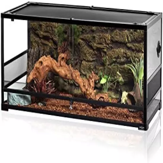 REPTI ZOO 67Gallon Upgrade Glass Reptile Large Terrarium 48" X 18" X 18"(Knock-Down) Reptile Detachable Terrarium Rack Stackable Breeding Rack Combo Project Black