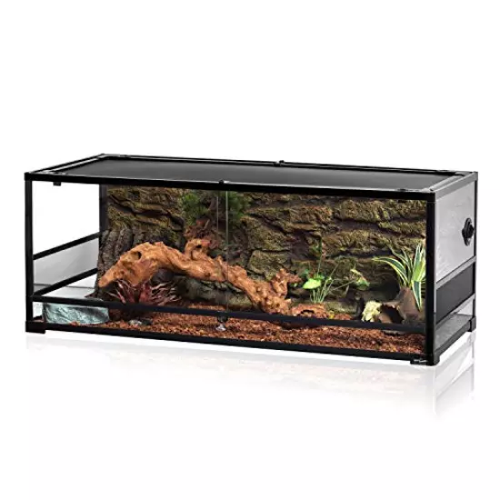 REPTI ZOO 67Gallon Upgrade Glass Reptile Large Terrarium 48" X 18" X 18"(Knock-Down) Reptile Detachable Terrarium Rack Stackable Breeding Rack Combo Project Black