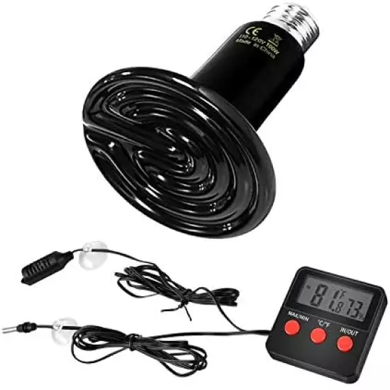 Simple Deluxe 100W/150W Reptile Heat Bulb And 8.5 Inch Clamp Light/Thermo&Hygro Meter With Dual Probs Combo Set For Amphibian Pet & Incubating Chicken