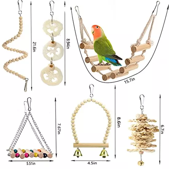 Bird Parrot Toys Swing Hanging,18 Pieces Bird Cage Accessories Toy Perch Ladder Chewing Toys Hammock for Parakeets,Cockatiels,Lovebirds,Conures,Budgie,Macaws,Lovebirds,Finches and Other Small Pets