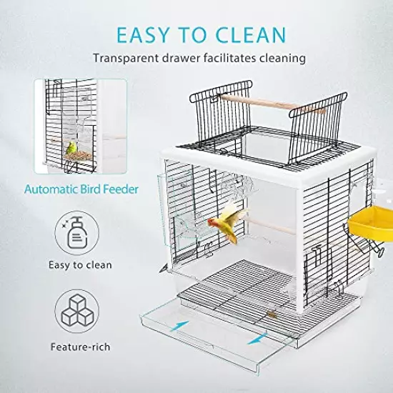 VIVOHOME 19 Inch Acrylic Bird Travel Carrier Cage for Parrots Conures Lovebird Cockatiel Parakeets