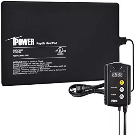 IPower Reptile Heat Pad 4W/8W/16W/24W Under Tank Terrarium Warmer Heating Mat And Digital Thermostat Controller For Turtles Lizards Frogs And Other Small Animals, Multi Sizes