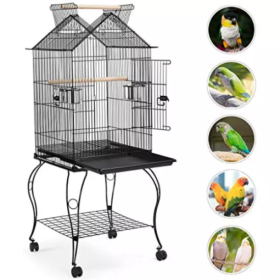 Yaheetech 57-Inch Rolling Open Top Roof Bird Cage for Mid-Sized Parrots Cockatiels Caique Quaker Monk Indian Ring Neck Green Cheek Conure Middle Bird Cage with Detachable Stand