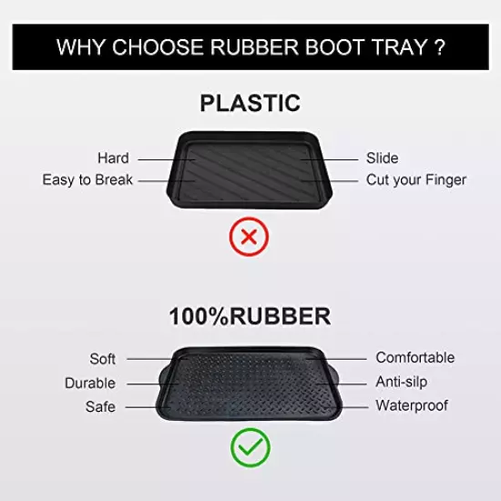 Matace 100% Rubber Boot Tray for Entryway - Water Resistant Shoe Trays- Natural Rubber Mats for Shoes, Boots, Pets - Indoor and Outdoor Use, 27.95"x 15.74", Black