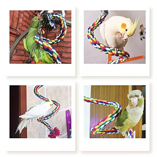 Aumuca Bird Perch Stand Bird Rope Perch Bird Toys 3 Pcs for Parakeets Cockatiels, Conures, Macaws, Lovebirds, Finches