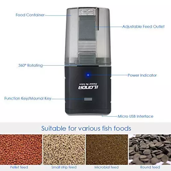 Automatic Fish Feeder, Aquarium Tank Feeding Timer Fish Food Dispenser Adjustable Outlet, App Control Voice Control, Compatible with Alexa.