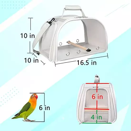 YUDODO Bird Carrier Lightweight Pet Parrot Travel Cage Portable Clear View Easy to Assemble Sturdy Roomy Breathable Cockatiel Parakeet Budgie Carrying Case with Wooden Perch Tray Bottom Shoulder Strap