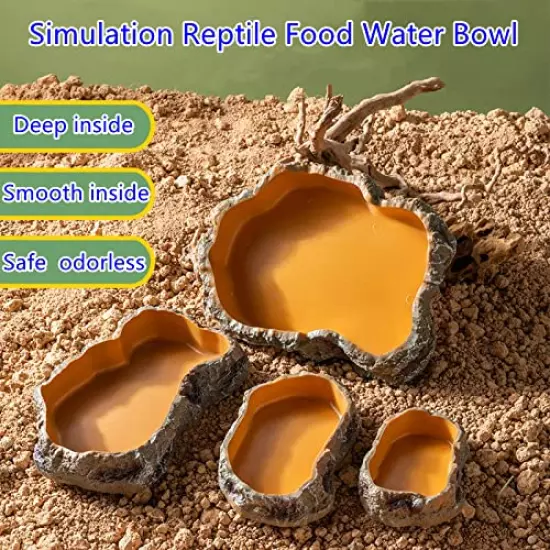 RunXF Extra Large Simulation Rock Reptile Feeding Bowls Resin Corn Snake Ball Python Iguana Bearded Dragon Tortoise Food Water Dish Bathing Bowl Habitat Accessories, 9.5 Inch X 6 Inch, S