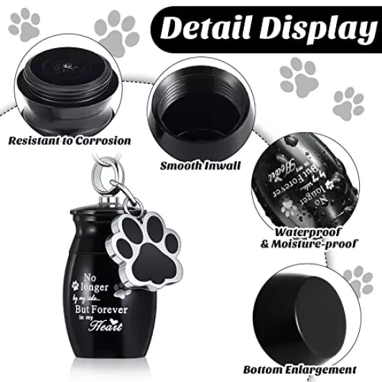 Tudomro Cylinder Cremation Urn Keychain Memorial Ashes Jewelry Pet Urns for Dogs Ashes Pet Cremation Jewelry Dog Ashes Keepsake Stainless Steel Pet Puppy Dog Paw Charm with Storage Bag for Memorial