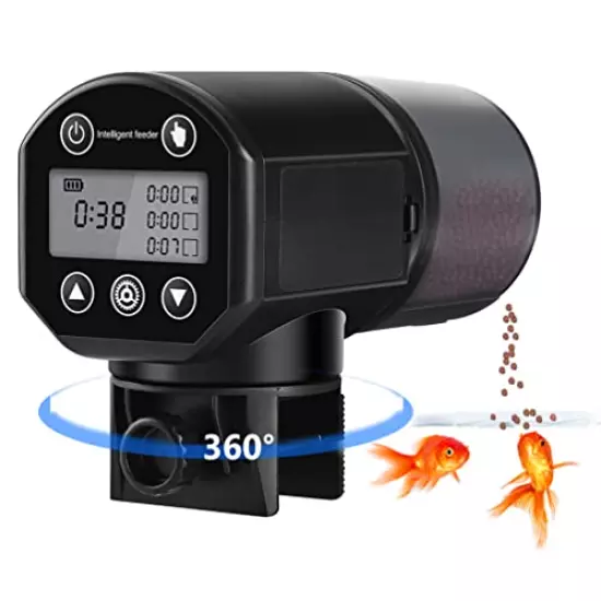 Automatic Fish Feeder for Aquarium: Auto Feeding Dispenser Fish Food Timer for Vacation Weekend Betta Goldfish Turtle Koi - Fish Feeder Timer for Small Tank Battery Operated LCD Screen 200ML