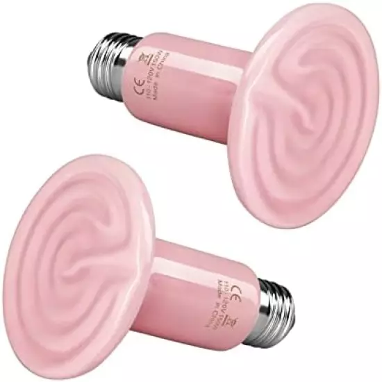 Simple Deluxe 150W 2-Pack Ceramic Heat Emitter Reptile Heat Lamp Bulb No Light Emitting Brooder Coop Heater For Amphibian Pet & Incubating Chicken Incubating Chicken, Color Version In Pink